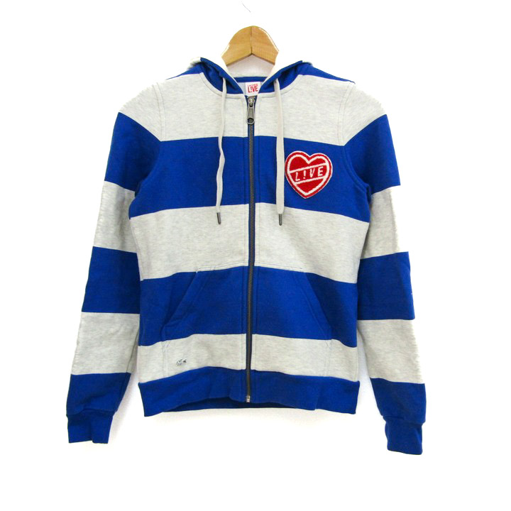 ラコステライブ ジップアップパーカー ボーダー トップス レディース Sサイズ ブルー×グレー系 LACOSTE L!VE ラコステライブ ジップアップパーカー ボーダー トップス