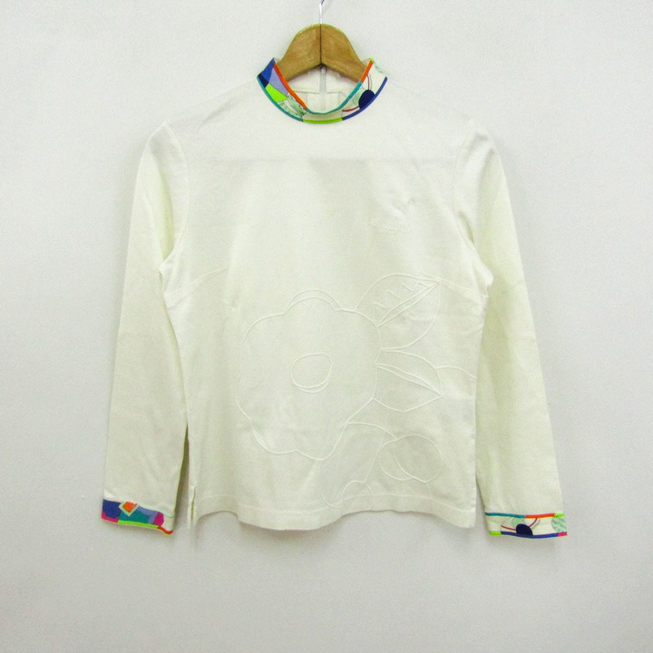 美品　レオナール　花柄 ストライプ 長袖カットソー　カンカン LL 美品 レオナール 花柄 ストライプ 長袖カットソー カンカン LL 楽天