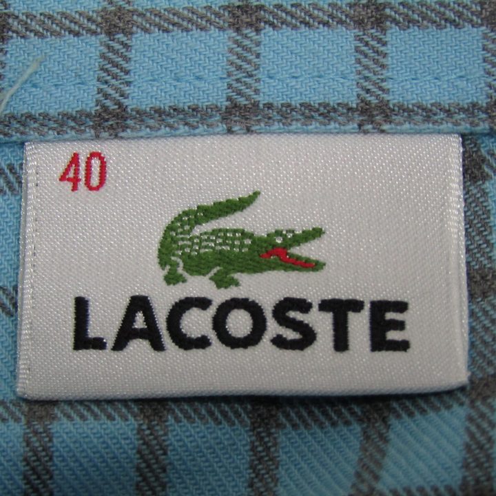 LACOSTE - ラコステ 長袖シャツ トップス チェック柄 日本製 レディース 40サイズ 水色 LACOSTE ラコステ 長袖シャツ トップス ハーフボタン チェック柄 日本製