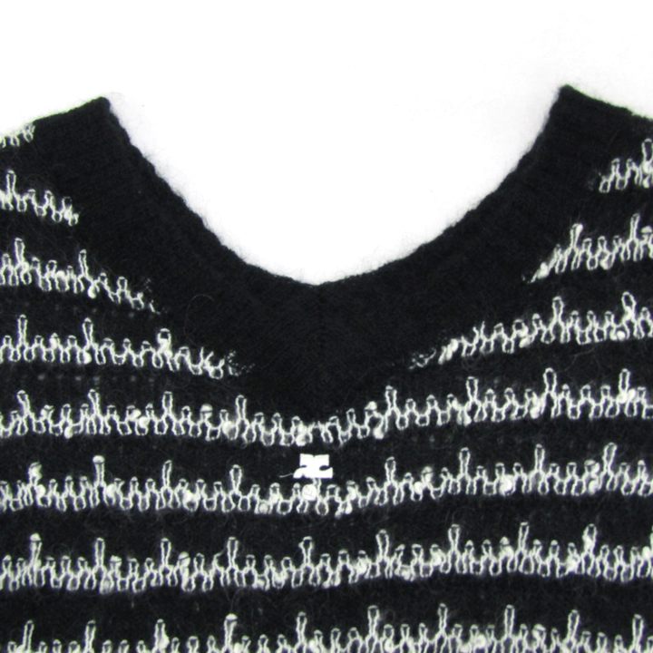 クレージュ ニット トップス 半袖 ボーダー柄 モヘヤ混 レディース 38サイズ 黒×白 courreges クレージュ ニット トップス 半袖 ボーダー柄 モヘヤ混
