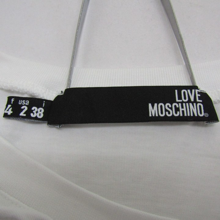 ラブモスキーノ 半袖Ｔシャツ トップス ハート チェッカー柄 レディース USA2サイズ 白×黒 LOVE MOSCHINO ラブモスキーノ 半袖Tシャツ トップス ハート チェッカー柄