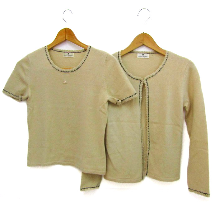 クレージュ アンサンブル トップス 長袖カーディガン 半袖ニット アンゴラ混 レディース 9Rサイズ ベージュ courreges クレージュ アンサンブル トップス 長袖カーディガン 半袖ニット