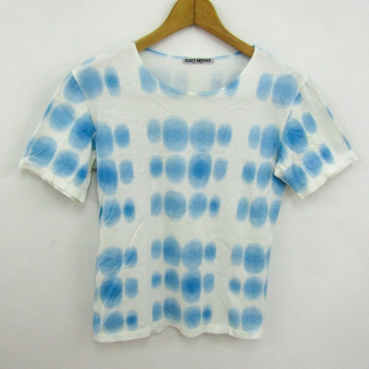 イッセイミヤケ 半袖Ｔシャツ クルーネック トップス レディース 3サイズ ブルー×ホワイト ISSEY MIYAKE イッセイミヤケ 半袖Tシャツ クルーネック トップス レディース