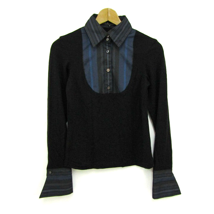 ダックス ドッキングニット シャツ 長袖 トップス レディース 38サイズ ダークグレー×ブルー系 DAKS ダックス ドッキングニット シャツ 長袖 トップス レディース 38
