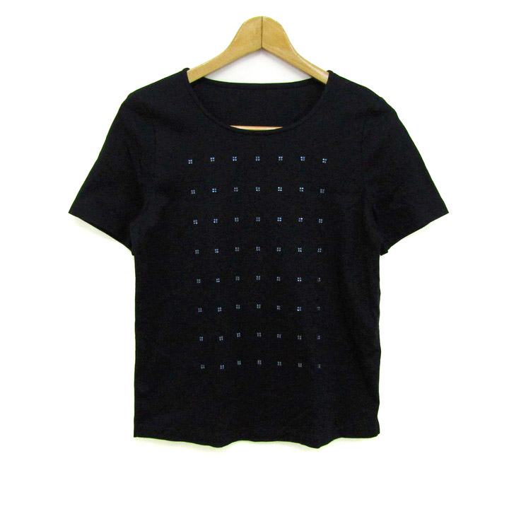 レリアン 半袖Ｔシャツ クルーネック ビジュー トップス レディース 9サイズ ブラック Leilian レリアン 半袖Tシャツ クルーネック ビジュー トップス