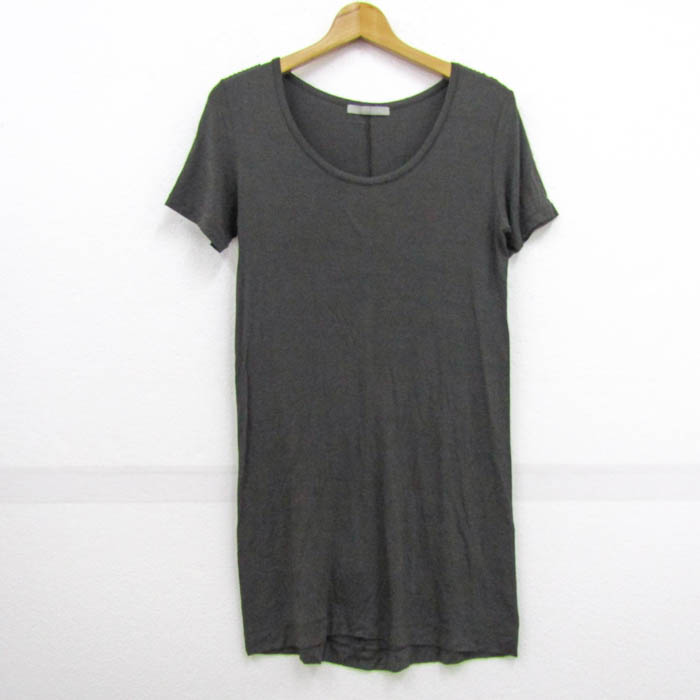 theory luxe ダークグレー　ワンピース　着痩せ　レディース　38 M セオリーリュクス ワンピース 半袖 無地 クルーネック ストレッチ