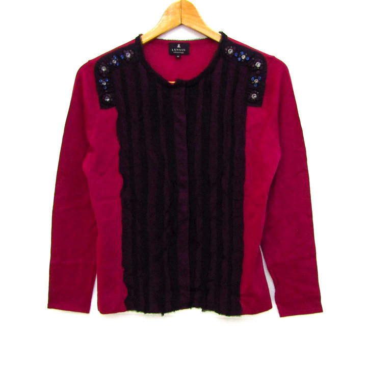ランバン カーディガン ジャケット 長袖 ビジュー シルク混 アウター レディース 40サイズ 紫×黒 LANVIN ランバン カーディガン ジャケット 長袖 ビジュー シルク混