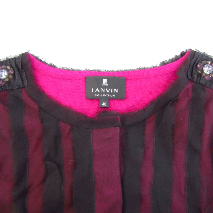 ランバン カーディガン ジャケット 長袖 ビジュー シルク混 アウター レディース 40サイズ 紫×黒 LANVIN ランバン カーディガン ジャケット 長袖 ビジュー シルク混