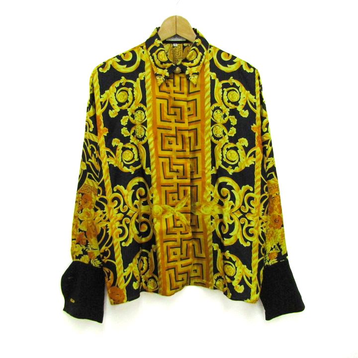 スティルモーダ 長袖シャツ バロック柄 トップス レディース 42サイズ ブラック×イエロー stelletta MODA スティルモーダ 長袖シャツ バロック柄 トップス レディース 42