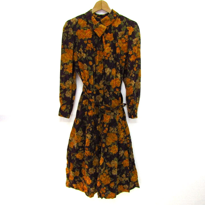 レリアン ロングワンピース トップス 花柄 日本製 ベルト付き  