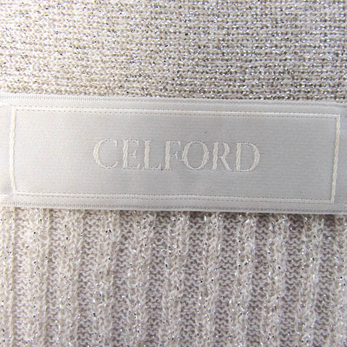 セルフォード ニット トップス 五分袖 スクエアネック ラメ リブ レディース 38サイズ ベージュ CELFORD セルフォード ニット トップス 五分袖 スクエアネック ラメ リブ