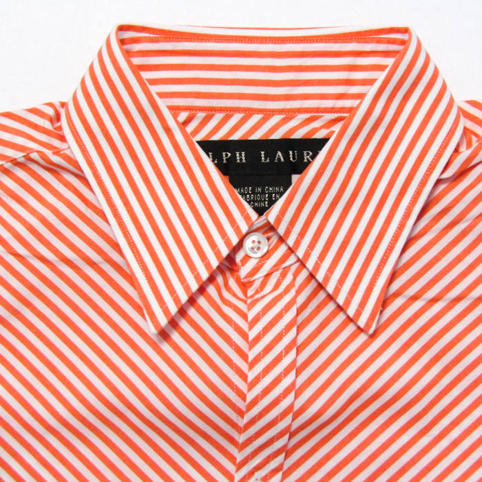 ラルフローレン 長袖シャツ トップス ストライプ柄 レディース 8サイズ オレンジ×白 RALPH LAUREN ラルフローレン 長袖シャツ トップス ストライプ柄 レディース 8