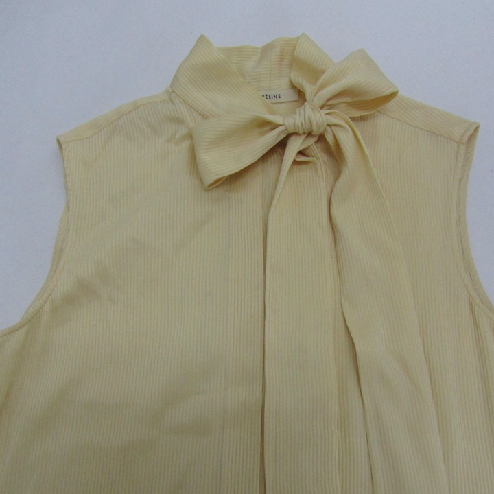 タグ付 CELINE 現行タグ シルク ドット ボウタイブラウス イエロー 36