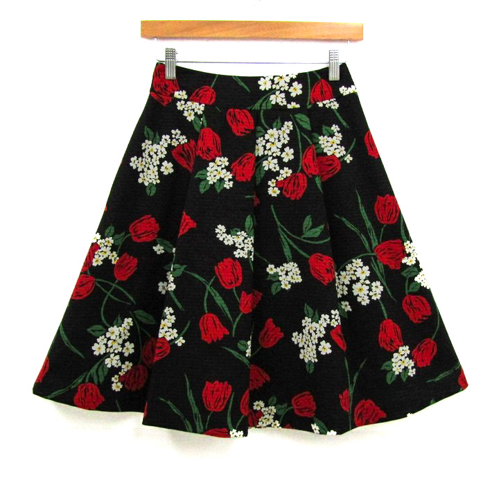 エムズグレイシー フレアスカート 花柄 ブランド ボトムス 日本製 黒  