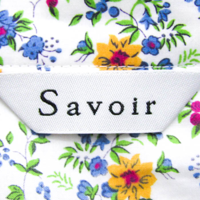 サヴォア 長袖シャツ トップス 花柄 リバティ プリント 未使用品 レディース Lサイズ 白×黄×青 savoir サヴォア 長袖シャツ トップス 花柄 リバティ プリント 未使用品
