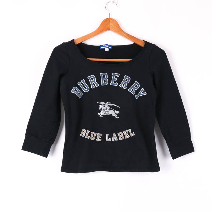 バーバリーブルーレーベル 半袖Tシャツ ロゴT ラウンドネック トップス 日本製 レディース 38サイズ ブラック BURBERRY BLUE  LABEL 【中古】