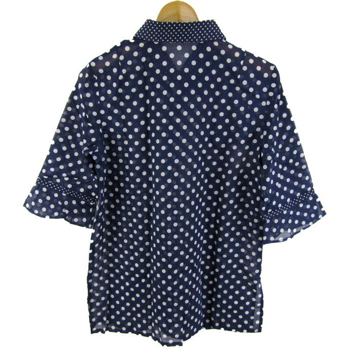 Leilian / レリアン ドット×ボーダー柄ブラウス Leilian（レリアン） フラワーボーダーブラウス （ブルー系）