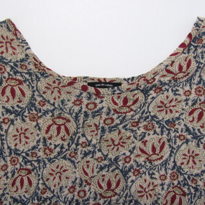 パドカレ カットソー シャツ 半袖 コットン100% ブランド トップス レディース 38サイズ ベージュ×レッド×ブルー pas de calais パドカレ カットソー シャツ 半袖 コットン100% ブランド
