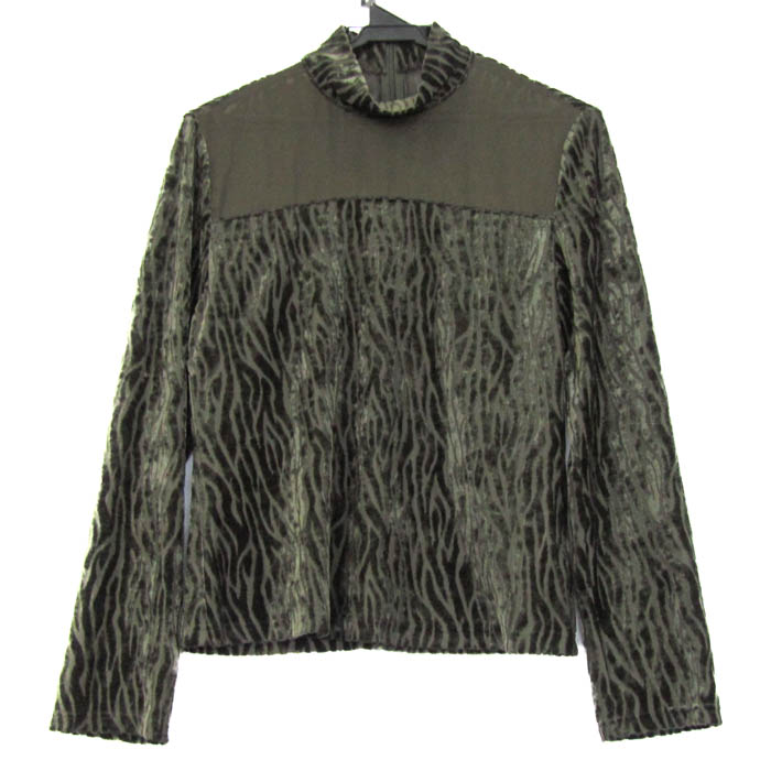 ランバン カットソー シャツ トップス 長袖 ハイネック アニマル柄 日本製 レディース 40サイズ カーキ LANVIN ランバン カットソー シャツ トップス 長袖 ハイネック アニマル