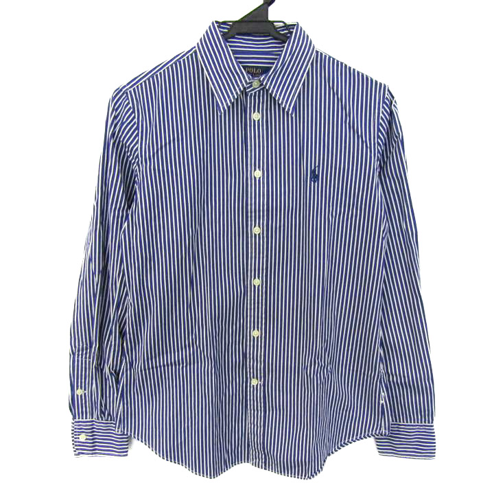 ポロラルフローレン 長袖シャツ トップス ストライプ柄 カスタムフィット レディース 6 165/92Aサイズ 青紫×白 POLO RALPH LAUREN ポロラルフローレン 長袖シャツ トップス ストライプ柄 カスタム