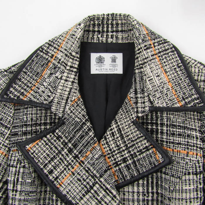 オースチンリード ツイード ジャケット ノーカラー ピンク黒 ツイード