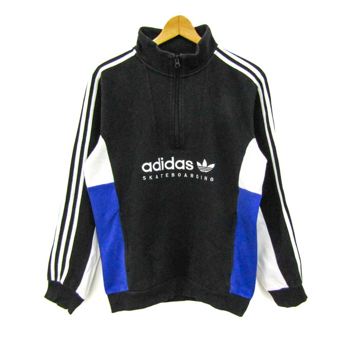 adidas アディダス スウェット 古着 ハーフジップ M 白 黒 12719 adidas アディダス スウェット 古着 ハーフジップ M 白 黒 12719