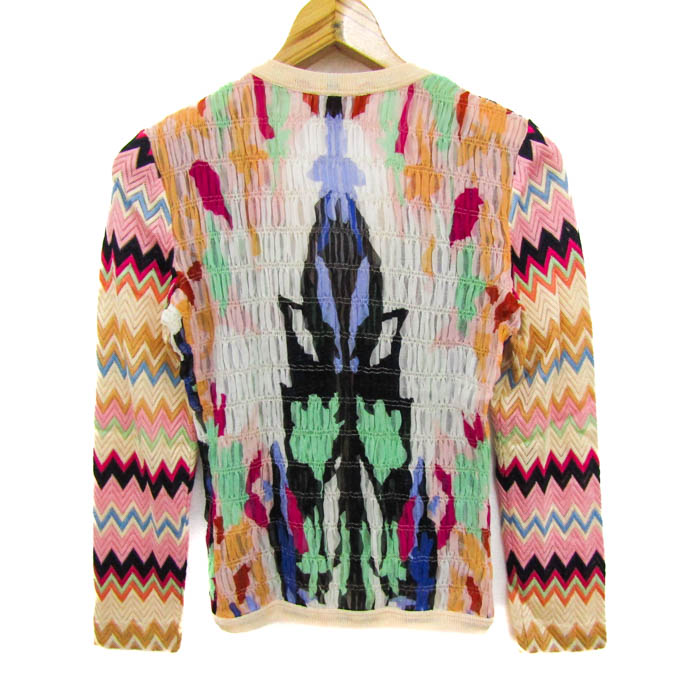 ミッソーニ カーディガン トップス 長袖 Vネック シルク100% レディース フリーサイズ ベージュ×黄緑×ピンク Missoni ミッソーニ カーディガン トップス 長袖 Vネック シルク100
