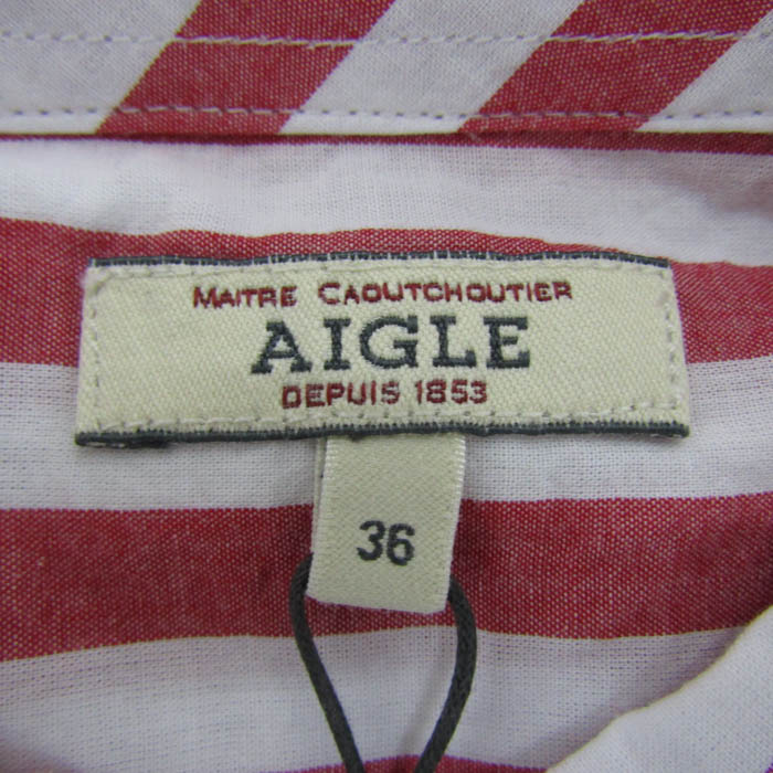 エーグル 長袖シャツ ストライプ柄 トップス レディース 36サイズ レッド×ホワイト AIGLE エーグル 長袖シャツ ストライプ柄 トップス レディース 36