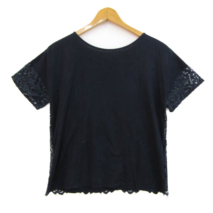 マッキントッシュロンドン ブラウス シャツ トップス 半袖 レース 日本製 レディース 38サイズ ネイビー MACKINTOSH LONDON マッキントッシュロンドン ブラウス シャツ トップス 半袖 レース 日本