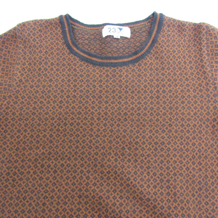 ニジュウサンク ニット トップス 半袖 クルーネック セーター レディース 38サイズ オレンジ×茶 23区 ニジュウサンク ニット トップス 半袖 クルーネック セーター