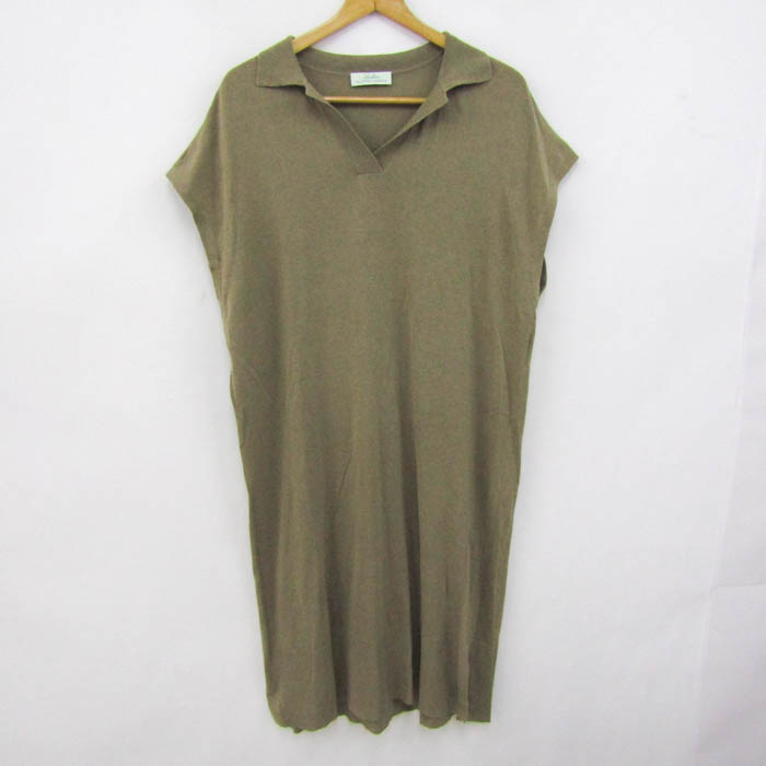 レリアン ニットワンピース トップス フレンチ袖 スキッパーカラー  