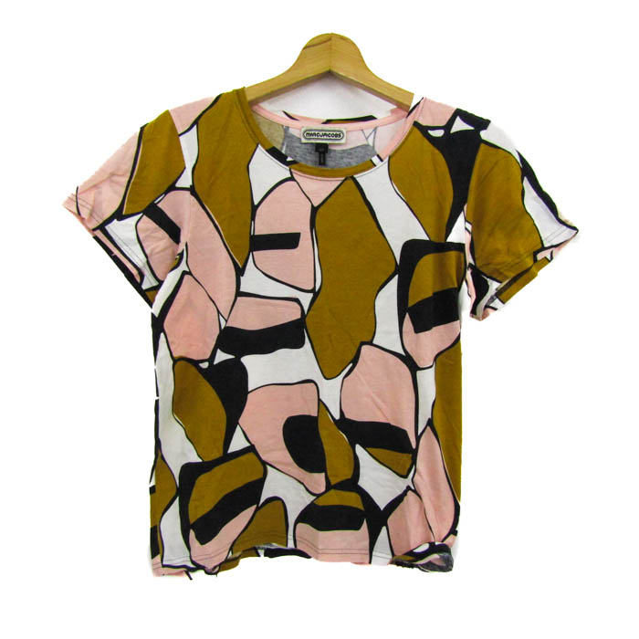 マークジェイコブス 半袖Ｔシャツ トップス コットンT 総柄 レディース Sサイズ 白×茶 MARC JACOBS マークジェイコブス 半袖Tシャツ トップス コットンT 総柄