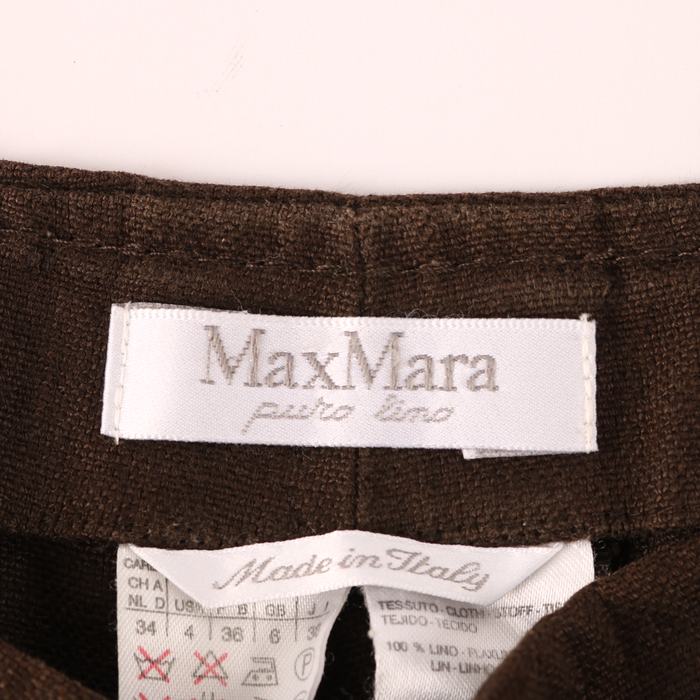 マックスマーラ ワイドパンツ 無地 ロングパンツ ボトムス 麻/リネン混 イタリア製 レディース 38サイズ ブラウン MAX MARA