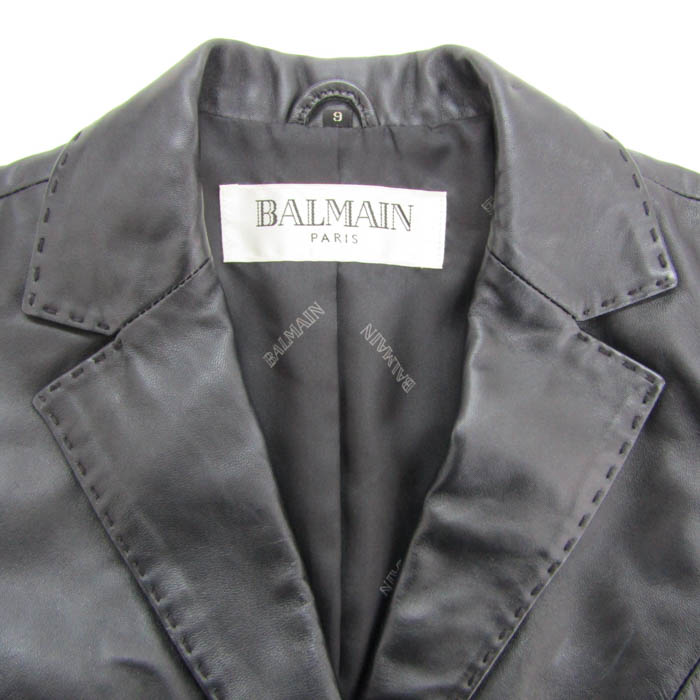 バルマン テーラードジャケット 本革 レザー アウター 黒