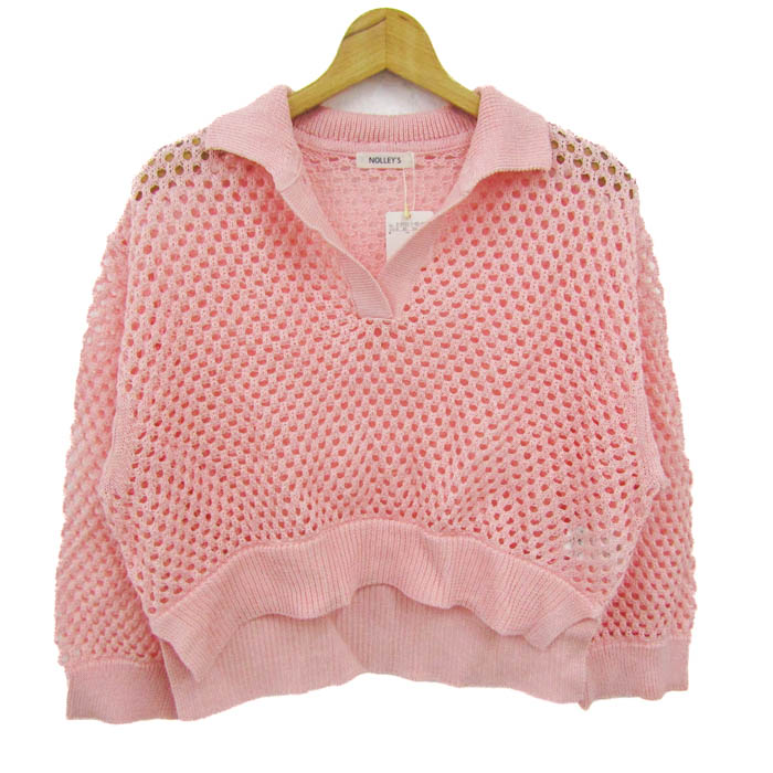 ノーリーズ NOLLEY'S トップス♪ ノーリーズ ポロニット トップス 長袖 クロップド丈 透かし編み 未使用