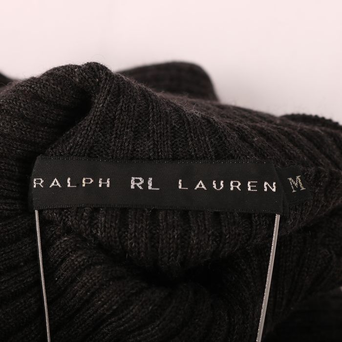 ラルフローレン 7分袖セーター リブニット タートルネック 無地 トップス 日本製 ウール100% レディース Mサイズ ブラック RALPH  LAUREN 【中古】