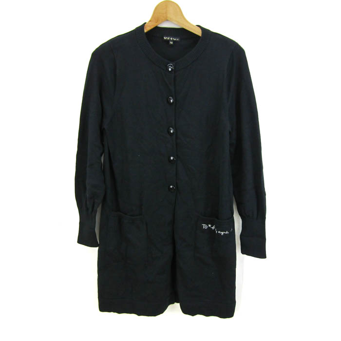 【極美品】アニエスベー　ロングカーディガンプレッション 2 黒 ワンピース 極美品】アニエスベー ロングカーディガンプレッション 2 黒