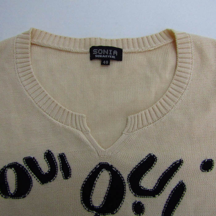 SONIA by SONIA RYKIEL （ソニアバイソニアリキエル） 配色長袖ニットトップス チュニック丈 コットン100% ソニアリキエルSONIA RYKIEL ウールカシミヤ裾ロゴ装飾ナンバリング