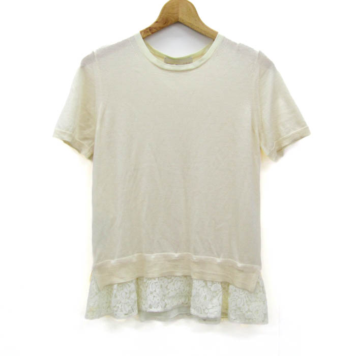Les Copains 袖レース　コットンTシャツ　 38サイズ Les Copains 袖レース コットンTシャツ 38サイズ