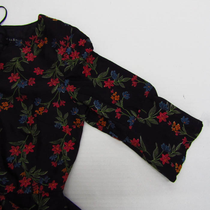 【美品】JILLSTUART ワンピース ロング 花柄 黒 ジルスチュアート ワンピース 7分袖 花柄 ブランド トップス 黒