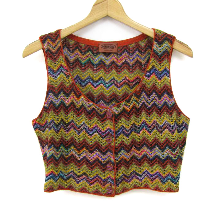 大人気！ イタリア製 MISSONI ミッソーニ ニットベスト カーディガン 52サイズ メンズ 美品 ミッソーニ MISSONI イタリア製 ミッソーニ｜マルチカラーボーダー柄 70%OFF オレンジタグ