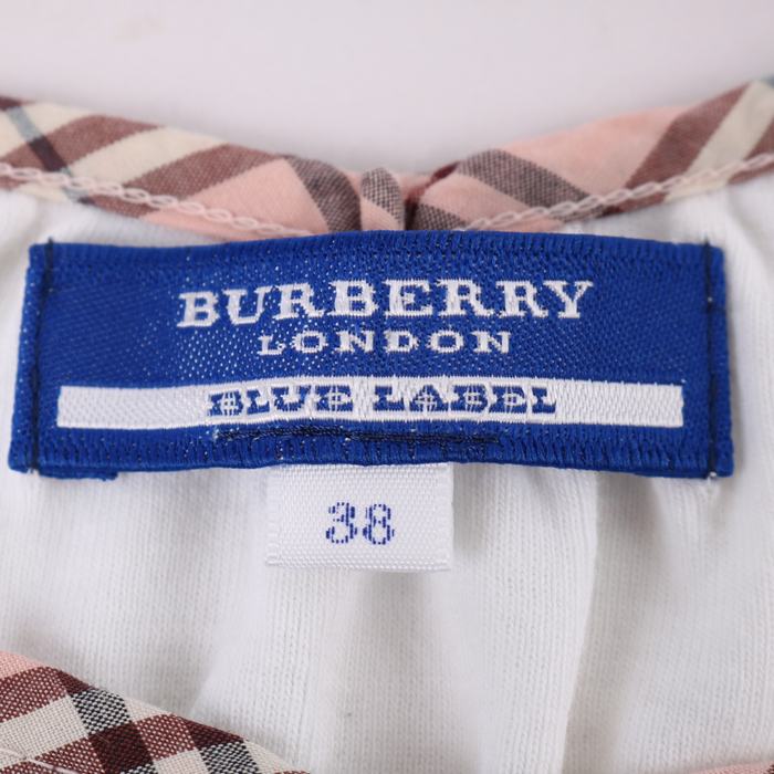 バーバリー Tシャツ カットソー フレンチスリーブ コットン100% ノバチェック トップス 日本製 レディース 38サイズ ホワイト BURBERRY  【中古】 BURBERRY USED/古着（Tシャツ/カットソー）｜BURBERRYのUSED/古着通販サイト SMASELL（スマセル）