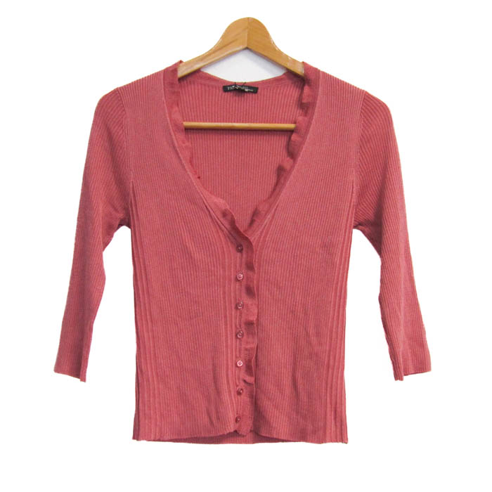 Nﾟ 21 カーディガン 36(XS位) ピンクベージュx黒(ボーダー) 【古着  