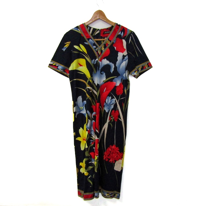 レオナール ワンピース トップス 半袖 Vネック 花柄 レディース L