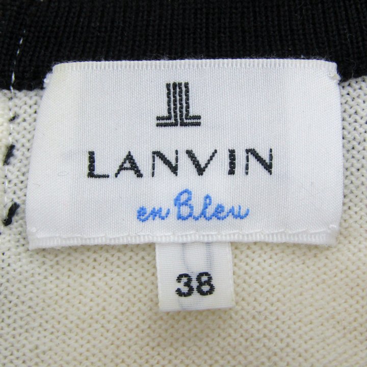 ランバンオンブルー ニット 長袖 パールモチーフ ウール トップス レディース 38サイズ クリーム×ブラック LANVIN en Bleu ランバンオンブルー ニット 長袖 パールモチーフ ウール トップス