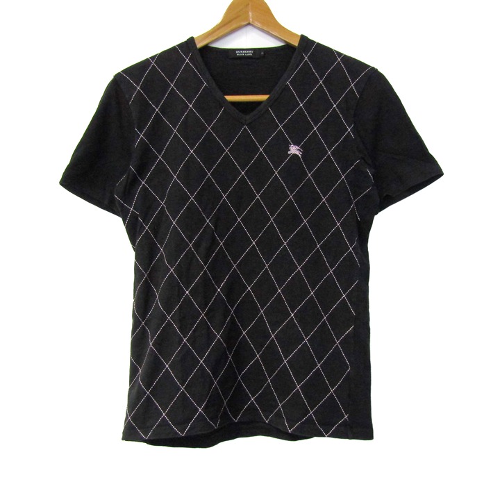 新品 バーバリーブラックレーベル ノバチェック Ｔシャツ カットソー 黒 3 バーバリーブラックレーベル 半袖Tシャツ トップス Vネック チェック