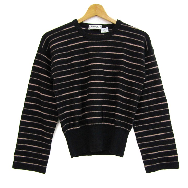 ソニアリキエル ニット トップス 長袖 ボーダー柄 アンゴラ混 イタリア製 レディース 40サイズ 黒×ピンク Sonia Rykiel ソニアリキエル ニット トップス 長袖 ボーダー柄 アンゴラ混