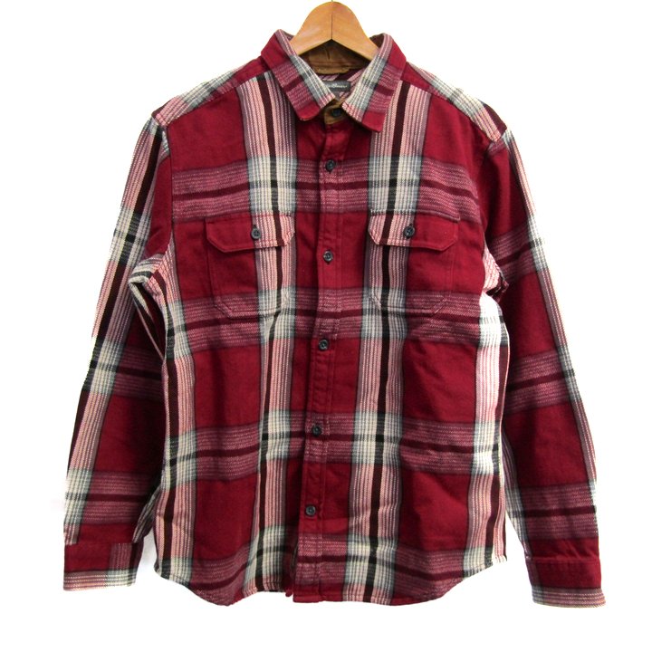 レディース エディーバウアー EDDIE BAUER コート チェック えんじ 赤 系 L
