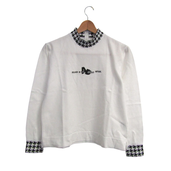 adabat ホワイト シャツ 花柄　ツグ太郎 アダバット 長袖Tシャツ トップス 千鳥格子柄 ゴルフウエア
