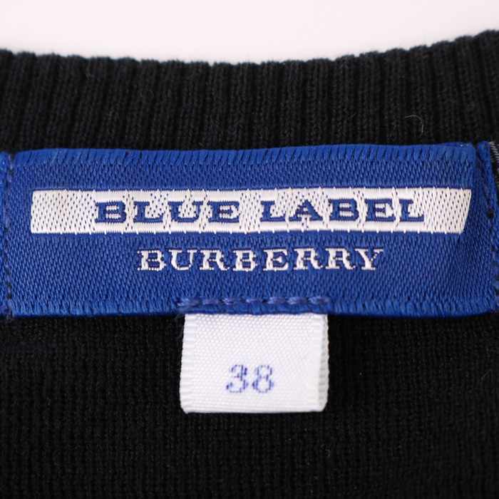 バーバリーブルーレーベル ニット 半袖 リボン 綿100％ トップス レディース 38サイズ ブラック BURBERRY BLUE LABEL 【中古】